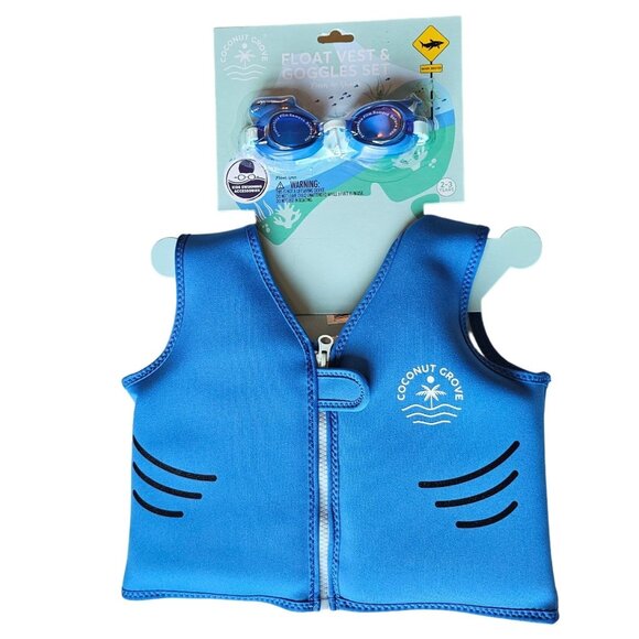 NWT Boys Coconut Grove Shark Float Vest with googles holds 40lbs 2-3yrs - Picture 1 of 14
